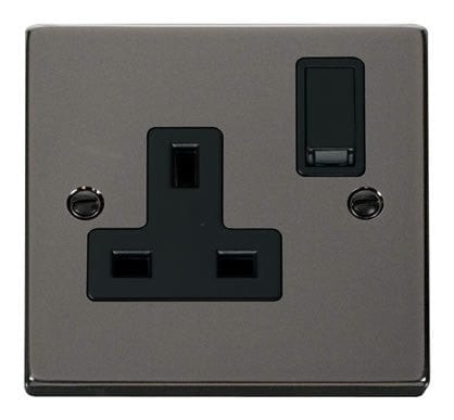 Black Nickel - Black Inserts Black Nickel 1 Gang 13A DP Switched Plug Socket - Black Trim