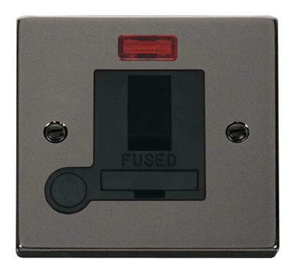 Black Nickel 13A Fused Connection Unit Switched With Neon With Flex - Black Trim - SE Home