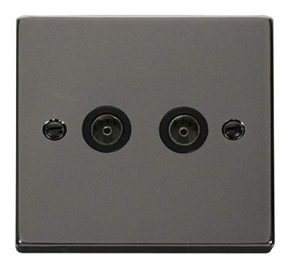 Black Nickel 2 Gang Twin Coaxial TV Socket - Black Trim - SE Home
