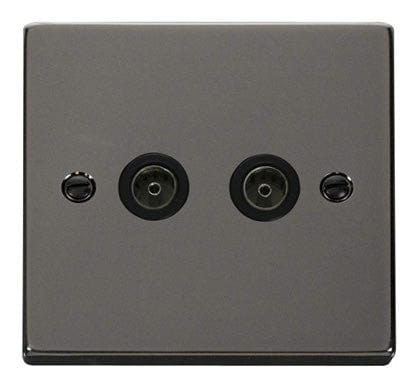 Black Nickel - Black Inserts Black Nickel 2 Gang Twin Coaxial TV Socket - Black Trim