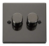 Black Nickel - Black Inserts Black Nickel 2 Gang 2 Way LED 100W Trailing Edge Dimmer Light Switch