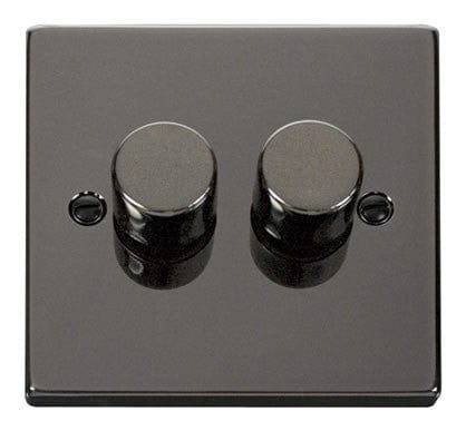 Black Nickel - Black Inserts Black Nickel 2 Gang 2 Way LED 100W Trailing Edge Dimmer Light Switch