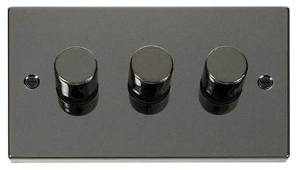 Black Nickel - Black Inserts Black Nickel 3 Gang 2 Way LED 100W Trailing Edge Dimmer Light Switch