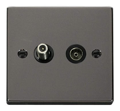 Black Nickel Satellite And Isolated Coaxial 1 Gang Socket - Black Trim - SE Home