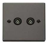 Black Nickel Twin Isolated Coaxial Socket - Black Trim - SE Home