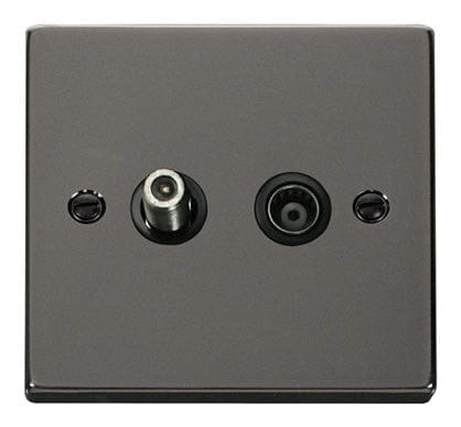 Black Nickel Satellite & Coaxial Socket 1 Gang - Black Trim - SE Home