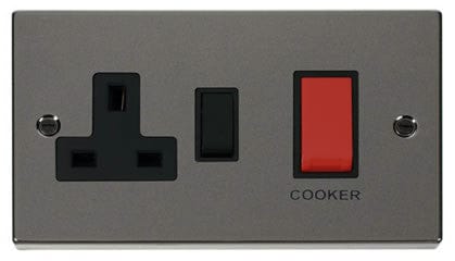 Black Nickel Cooker Control 45A With 13A Switched Plug Socket - Black Trim - SE Home
