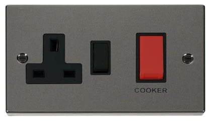 Black Nickel - Black Inserts Black Nickel Cooker Control 45A With 13A Switched Plug Socket - Black Trim