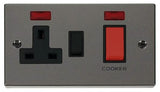 Black Nickel - Black Inserts Black Nickel Cooker Control 45A With 13A Switched Plug Socket & 2 Neons - Black Trim