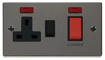 Black Nickel Cooker Control 45A With 13A Switched Plug Socket & 2 Neons - Black Trim - SE Home