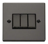 Black Nickel - Black Inserts Black Nickel 10A 3 Gang 2 Way Ingot Light Switch - Black Trim