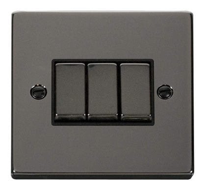 Black Nickel 10A 3 Gang 2 Way Ingot Light Switch - Black Trim - SE Home