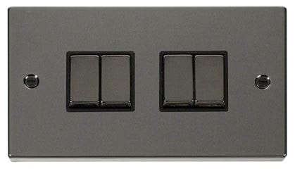 Black Nickel - Black Inserts Black Nickel 10A 4 Gang 2 Way Ingot Light Switch - Black Trim