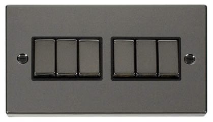 Black Nickel 10A 6 Gang 2 Way Ingot Light Switch - Black Trim - SE Home