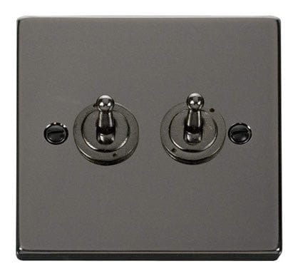 Black Nickel 2 Gang 2 Way 10AX Toggle Light Switch - Black Trim - SE Home