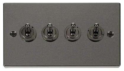 Black Nickel - Black Inserts Black Nickel 4 Gang 2 Way 10AX Toggle Light Switch