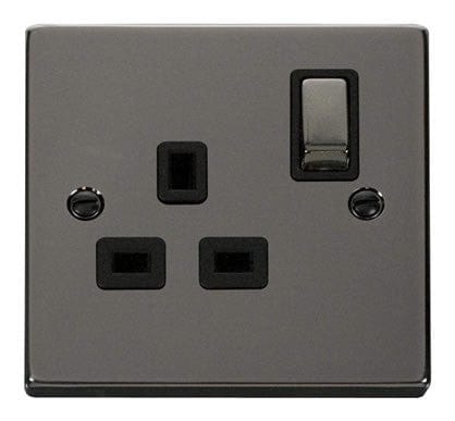 Black Nickel 1 Gang 13A DP Ingot Switched Plug Socket - Black Trim - SE Home