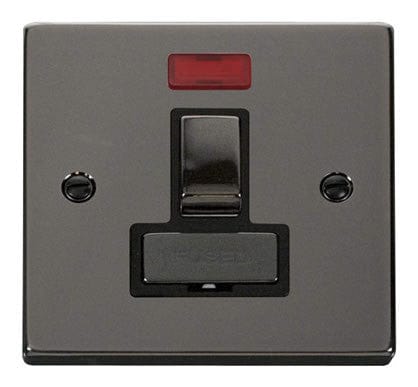 Black Nickel 13A Fused Ingot Connection Unit Switched With Neon - Black Trim - SE Home