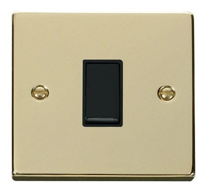 Polished Brass - Black Inserts Polished Brass 10A 1 Gang 2 Way Light Switch - Black Trim