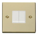 Polished Brass - White Inserts Polished Brass 10A 2 Gang 2 Way Light Switch - White Trim