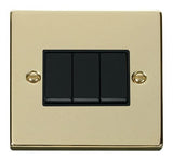 Polished Brass 10A 3 Gang 2 Way Light Switch - Black Trim - SE Home