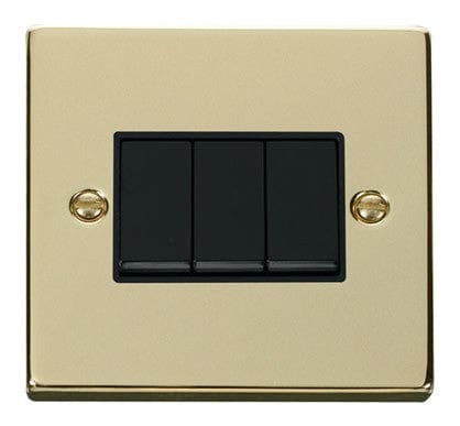 Polished Brass 10A 3 Gang 2 Way Light Switch - Black Trim - SE Home