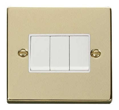 Polished Brass 10A 3 Gang 2 Way Light Switch - White Trim - SE Home
