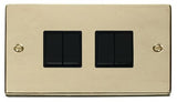 Polished Brass - Black Inserts Polished Brass 10A 4 Gang 2 Way Light Switch - Black Trim