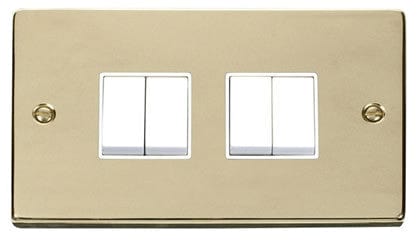 Polished Brass 10A 4 Gang 2 Way Light Switch - White Trim - SE Home
