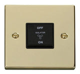 Polished Brass 10A 3 Pole Fan Isolation Switch - Black Trim - SE Home