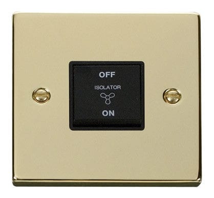 Polished Brass 10A 3 Pole Fan Isolation Switch - Black Trim - SE Home