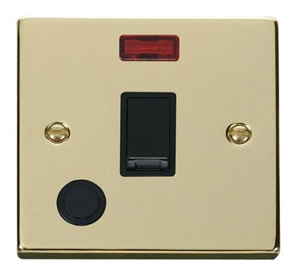 Polished Brass - Black Inserts Polished Brass 1 Gang 20A DP Switch With Flex With Neon - Black Trim