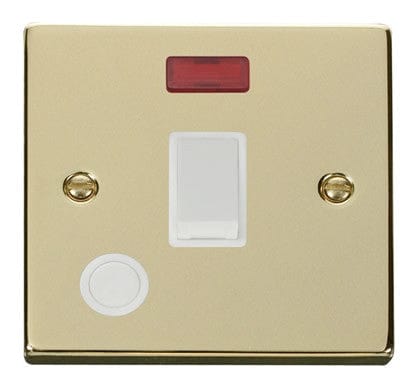 Polished Brass - White Inserts Polished Brass 1 Gang 20A DP Switch With Flex With Neon - White Trim