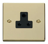 Polished Brass - Black Inserts Polished Brass 1 Gang 5A Round Pin Socket - Black Trim