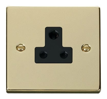 Polished Brass 1 Gang 5A Round Pin Socket - Black Trim - SE Home