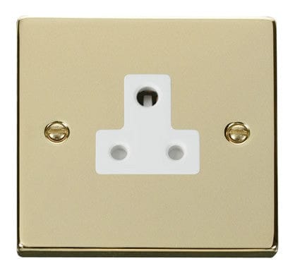 Polished Brass 1 Gang 5A Round Pin Socket - White Trim - SE Home