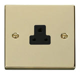 Polished Brass - Black Inserts Polished Brass 1 Gang 2A Round Pin Socket - Black Trim