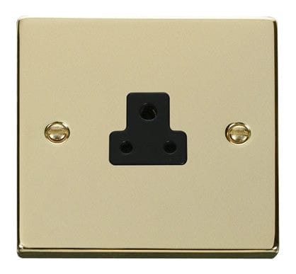 Polished Brass - Black Inserts Polished Brass 1 Gang 2A Round Pin Socket - Black Trim