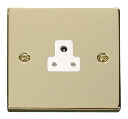 Polished Brass - White Inserts Polished Brass 1 Gang 2A Round Pin Socket - White Trim