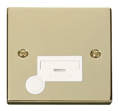 Polished Brass - White Inserts Polished Brass 13A Fused Connection Unit With Flex - White Trim
