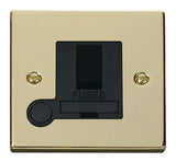 Polished Brass 13A Fused Connection Unit Switched With Flex - Black Trim - SE Home