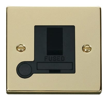 Polished Brass 13A Fused Connection Unit Switched With Flex - Black Trim - SE Home