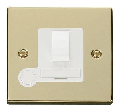 Polished Brass - White Inserts Polished Brass 13A Fused Connection Unit Switched With Flex - White Trim
