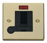 Polished Brass - Black Inserts Polished Brass 13A Fused Connection Unit Switched With Neon With Flex - Black Trim