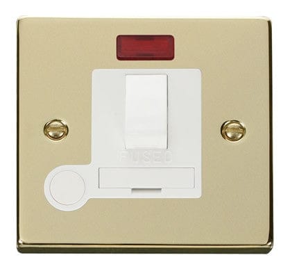 Polished Brass 13A Fused Connection Unit Switched With Neon With Flex - White Trim - SE Home