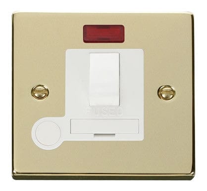 Polished Brass - White Inserts Polished Brass 13A Fused Connection Unit Switched With Neon With Flex - White Trim