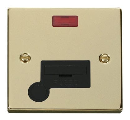 Polished Brass 13A Fused Connection Unit With Neon With Flex - Black Trim - SE Home