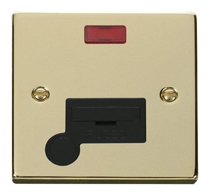 Polished Brass - Black Inserts Polished Brass 13A Fused Connection Unit With Neon With Flex - Black Trim