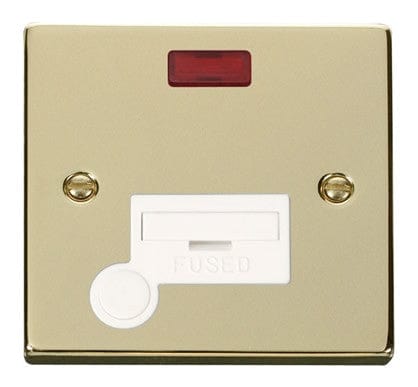 Polished Brass 13A Fused Connection Unit With Neon With Flex - White Trim - SE Home