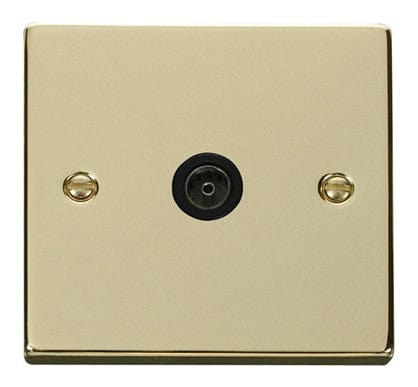 Polished Brass 1 Gang Single Coaxial TV Socket - Black Trim - SE Home